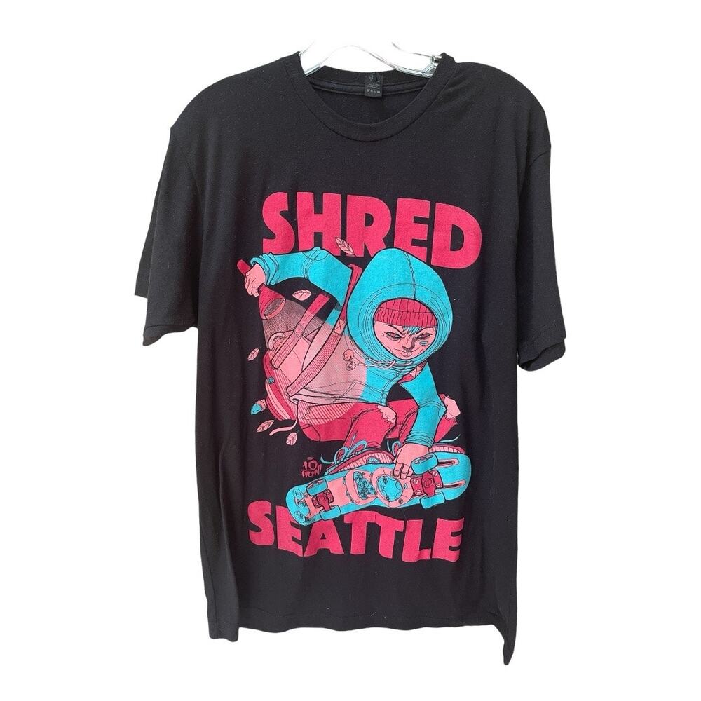 Shred Seattle Graphic Tee Skateboarding Streetwear large black